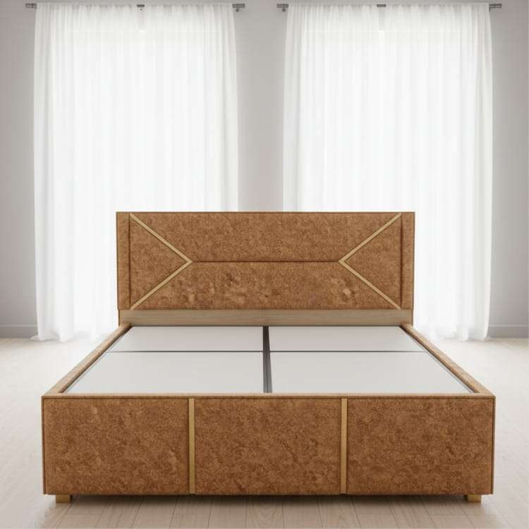 Fire Orange King Size Bed with Designer Headboard and Storage